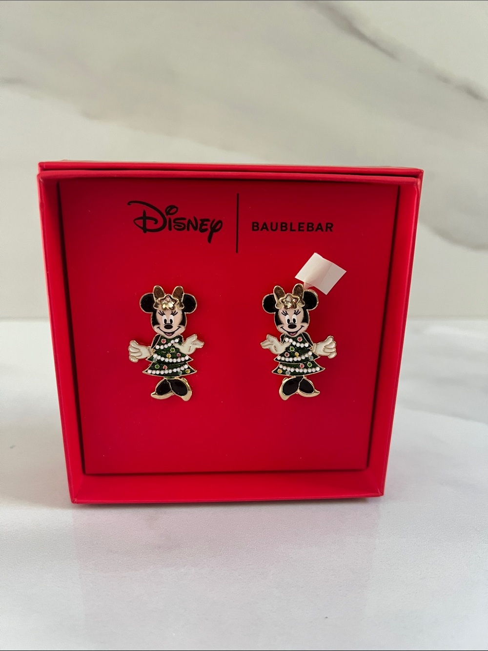 Disney Minnie Mouse Green and Black Holiday Dress Earrings by BaubleBar